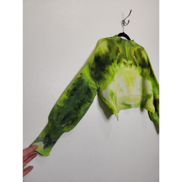 Free People Cropped Sweater Ice Tie Dye XS Green Custom Top Shirt - Picture 6 of 6